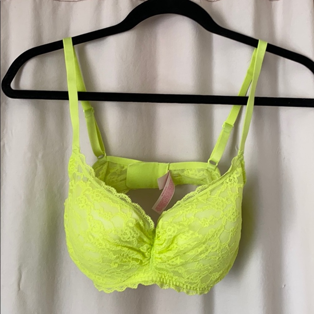 PINK bra, neon yellow, worn once